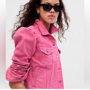 Gap × Barbie™ Adult Puff Sleeve Icon Denim Jean Jacket hot pink NEW women’s XS S